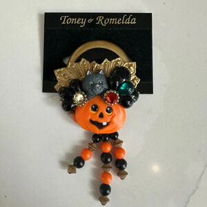Vintage Halloween Cat Pumpkin Brooch New